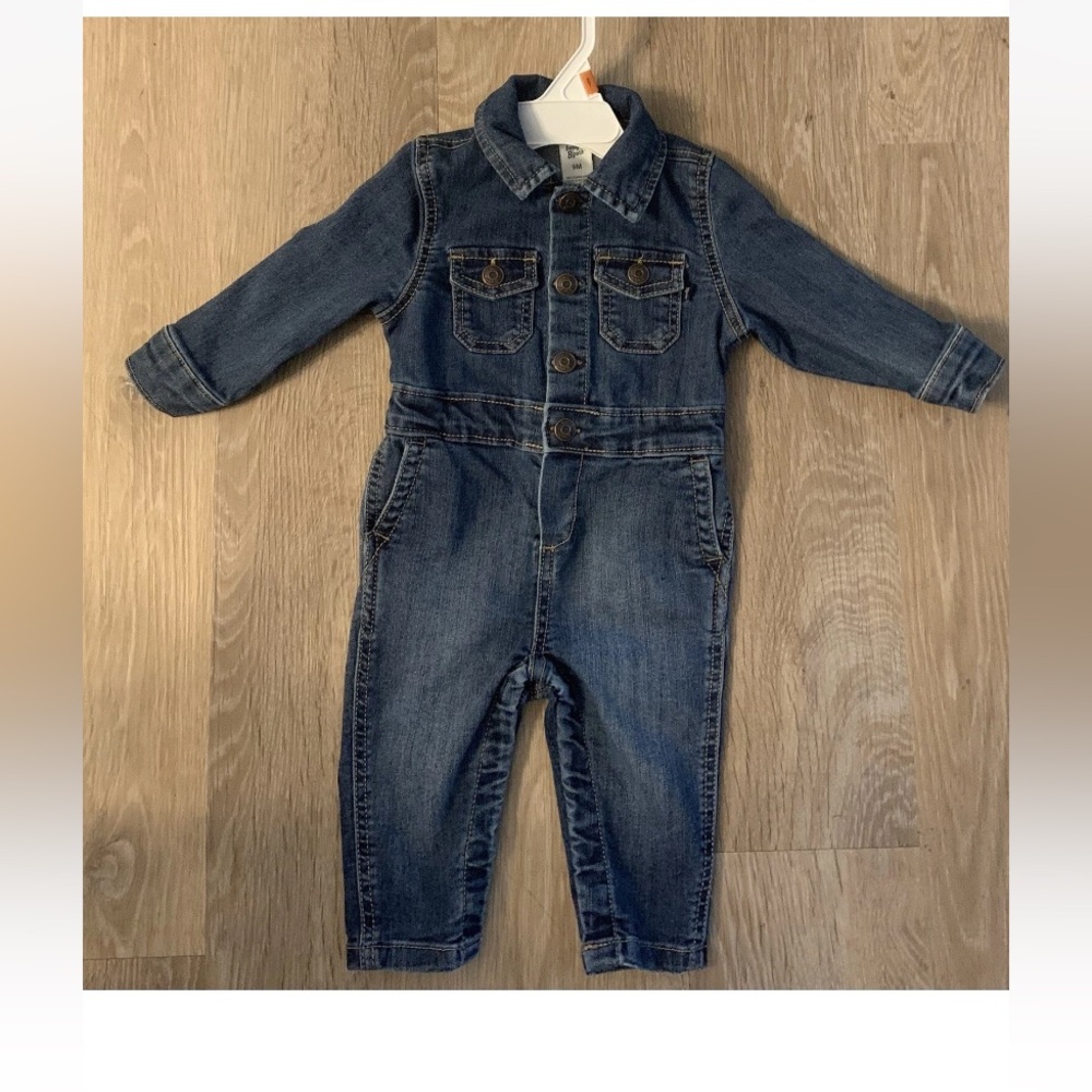 OshKosh B'gosh Girl’s Size 9 Months Blue Denim Long Sleeve Coverall